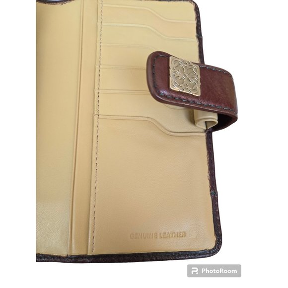 LC Liz Claiborne Leather Co Wallet Tooled Brown Soft Monogram Initial Gold Snap - Picture 6 of 7